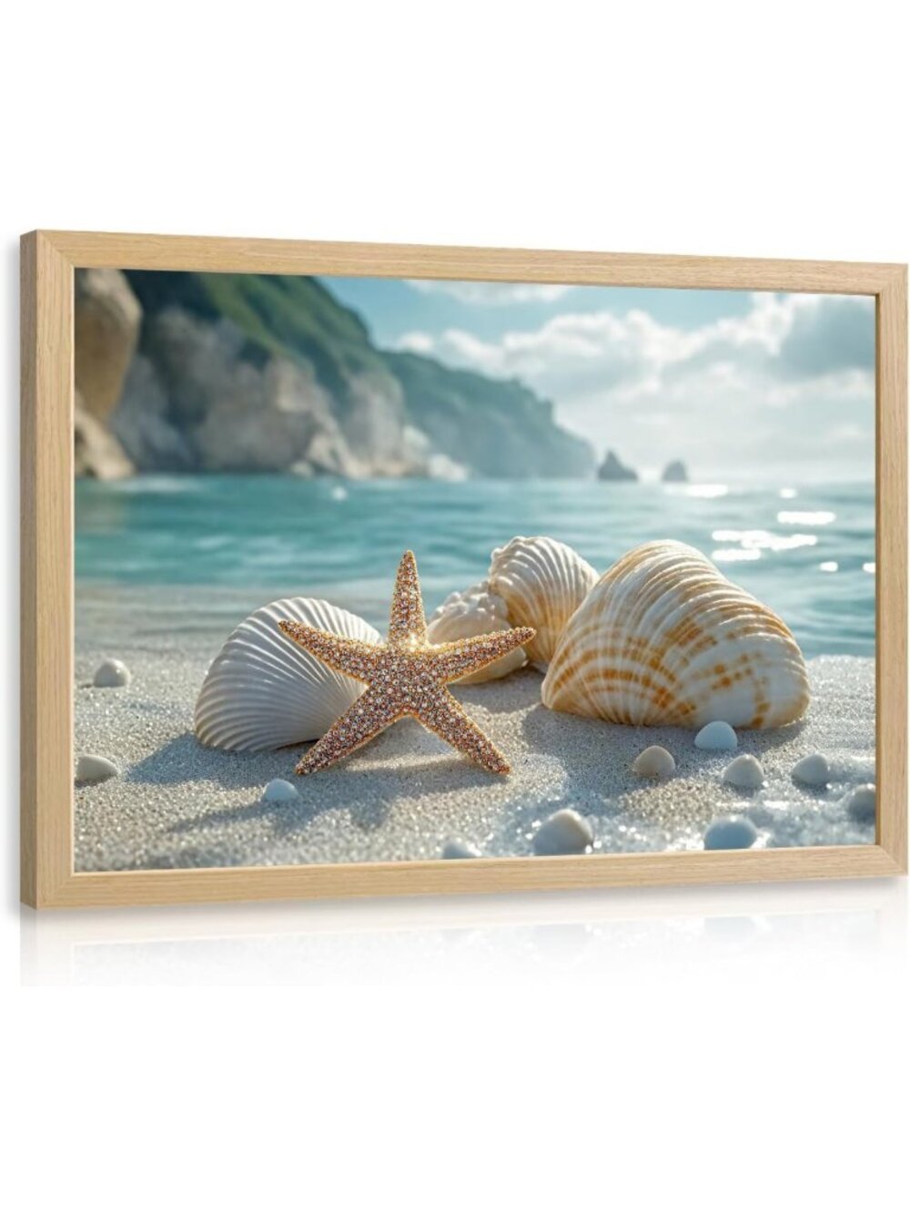 Coastal Beach Bathroom Decor, Framed Ocean Wall Art, Seashell Print 16x24